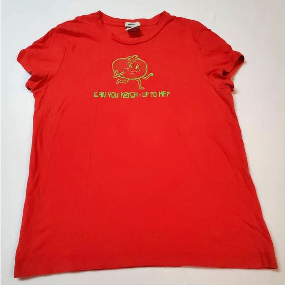 Old Navy Shirt Tee Women Small Perfect Fit Red Can You Ketch-Up To Me Top Casual - Picture 7 of 8